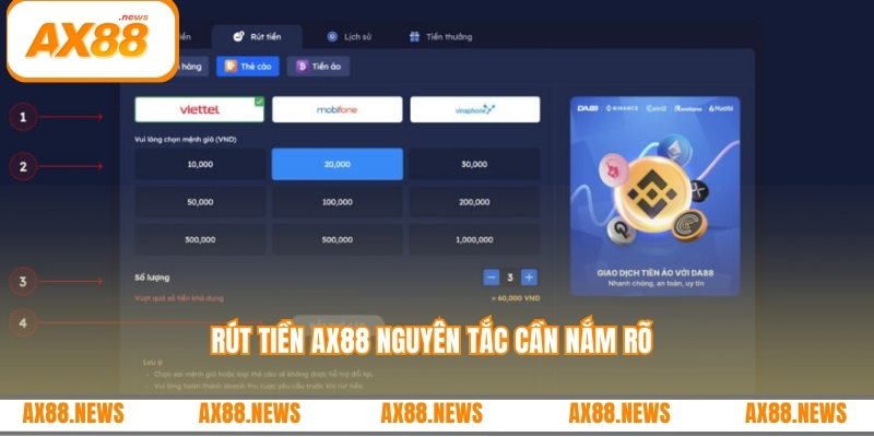 Rút tiền AX88 nguyên tắc cần nắm rõ